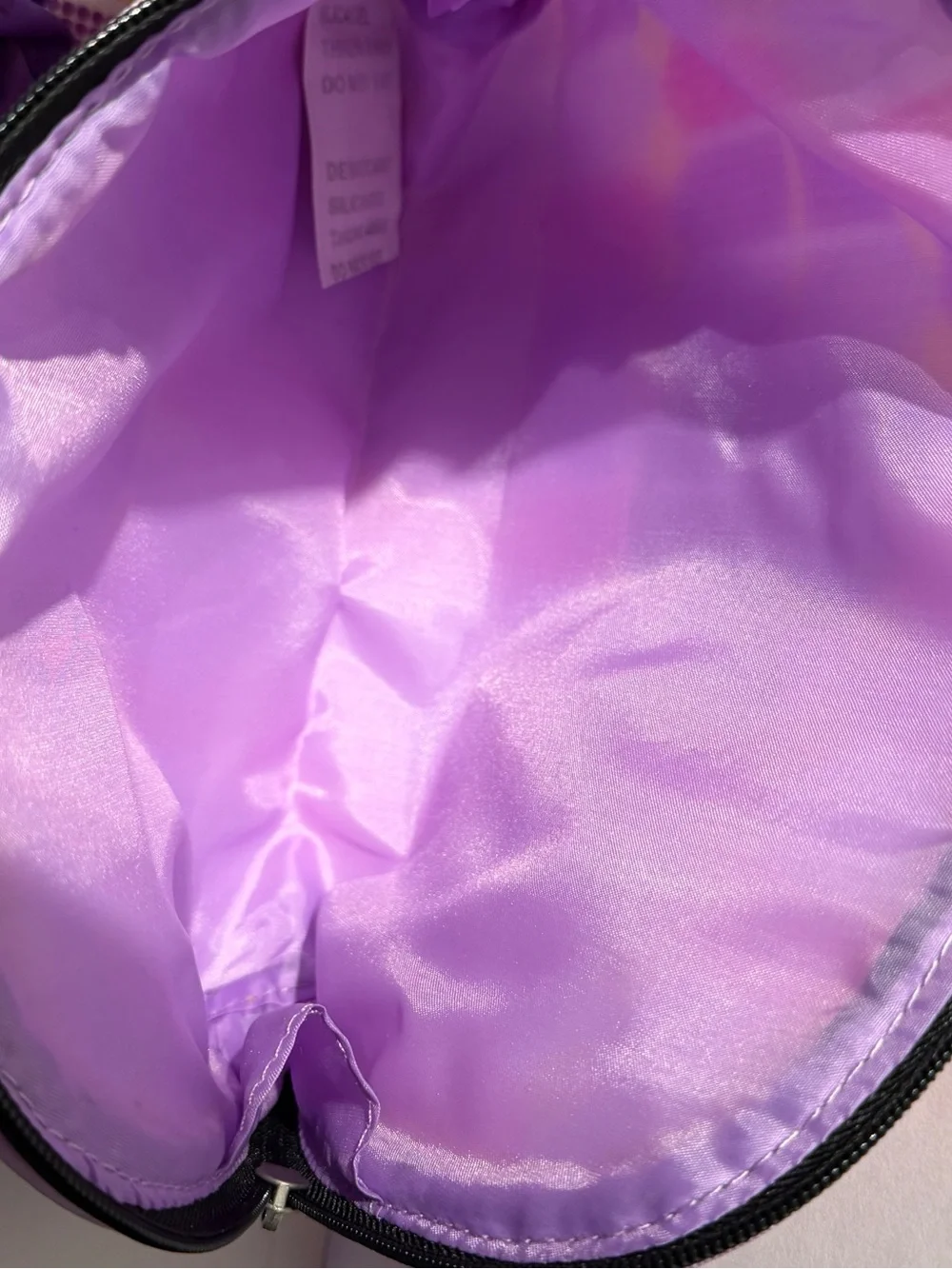 Clinique Pink Purple Yellow Patterned Cosmetic Bag with Purple Scrunchies